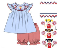Girls Smocked Cheerleaders Bubble Bloomer Set