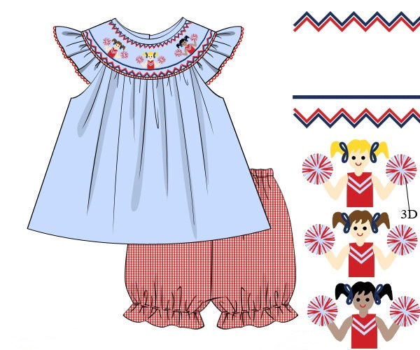 Girls Smocked Cheerleaders Bubble Bloomer Set