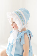 PRE ORDER Girls Blue Swiss Dot Smocked Bonnet| ETA to LBS: JANUARY