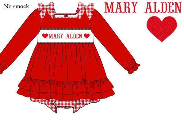 Girls Gingham French Knot Hearts, Embroidered XOXO Skirted Bubble