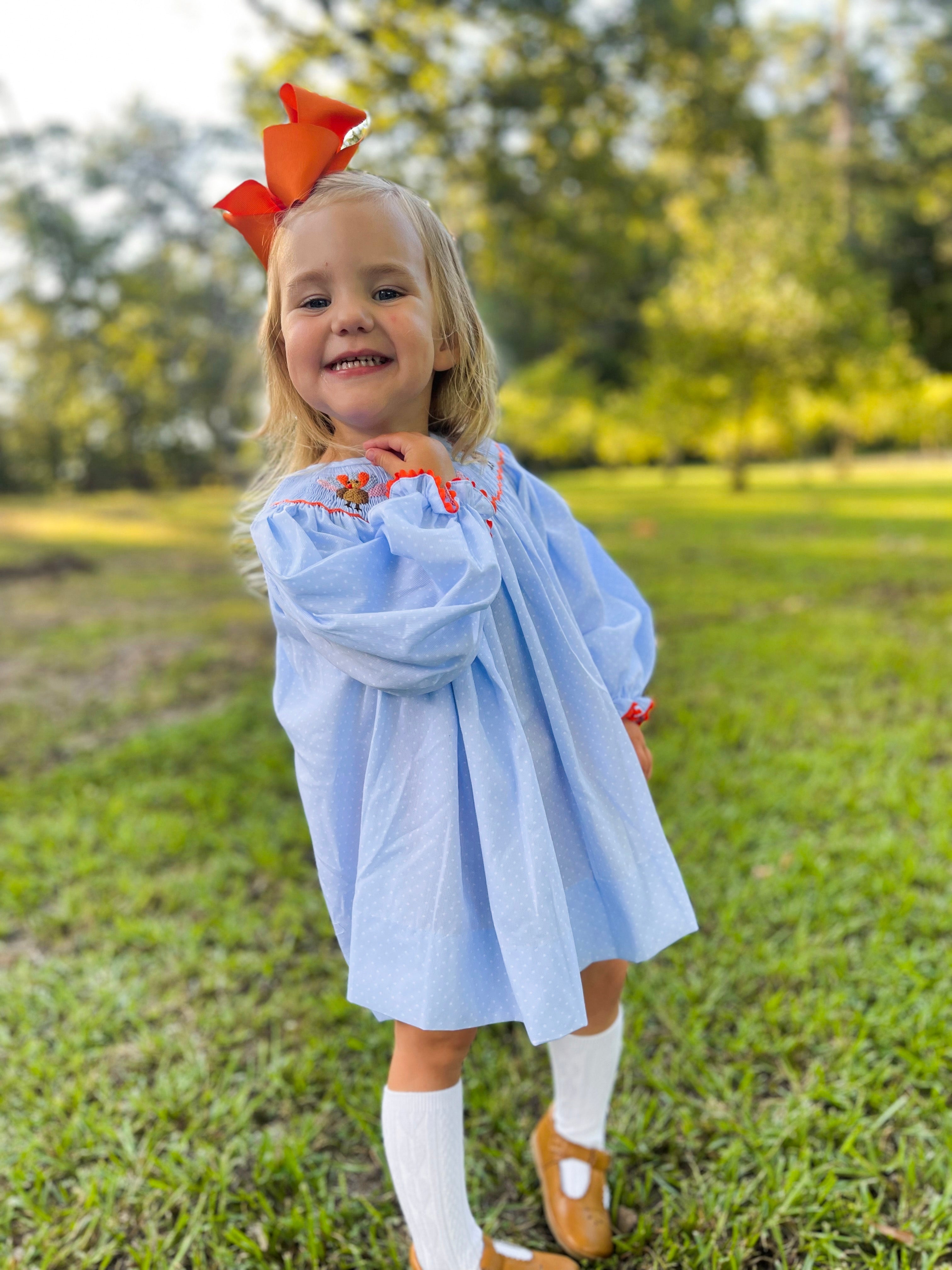 PRE ORDER Girls “Throw Back”Smocked Turkey Bloomer Set & Dress | ETA to LBS: SEPTEMBER