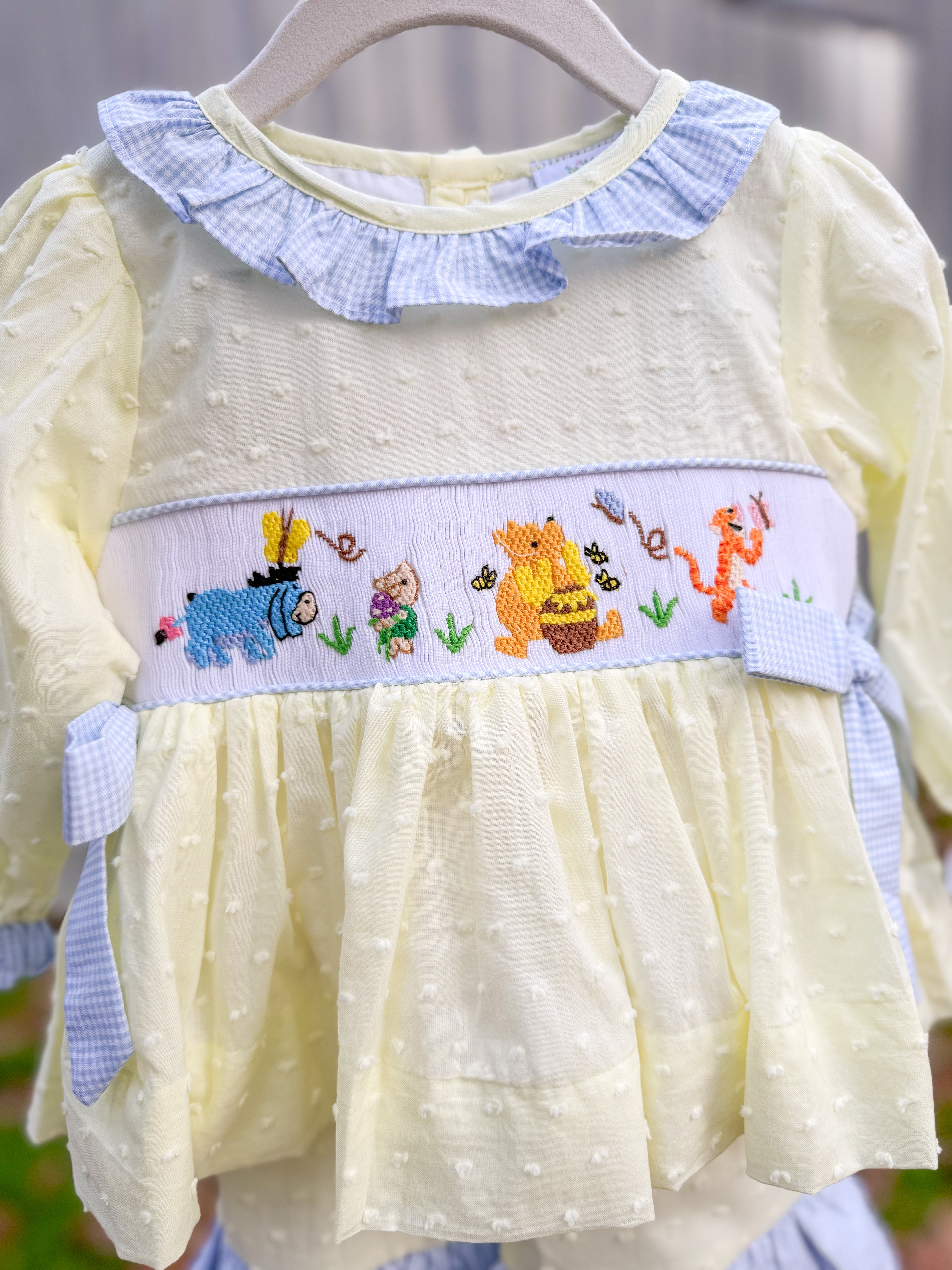 Girls Hundred Acre Woods Smocked Ruffle Pants Set