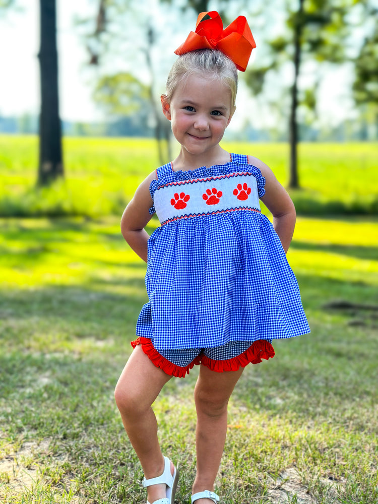 Girls Smocked Cougar Paws Short Set