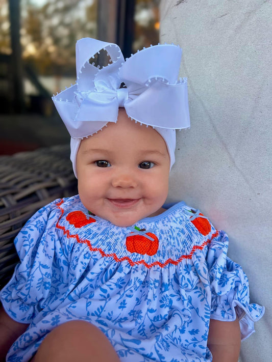 Girls Pumpkin Smocked Bubble