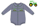 PRE ORDER Boys Smocked Gingham Tractors Bubble | ETA to LBS: DECEMBER