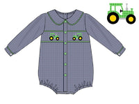 PRE ORDER Boys Smocked Gingham Tractors Bubble | ETA to LBS: DECEMBER