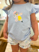 Girls Appliqué 2-Tops School Floral Bloomer Shorts Set