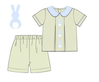 PRE ORDER Boys Hand Embroidered Light Green Bunny Meadow Short Set | ETA to LBS: FEBRUARY