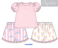 PRE ORDER Girls Ice Cream & Fish Reversable Short Set ETA: MAY