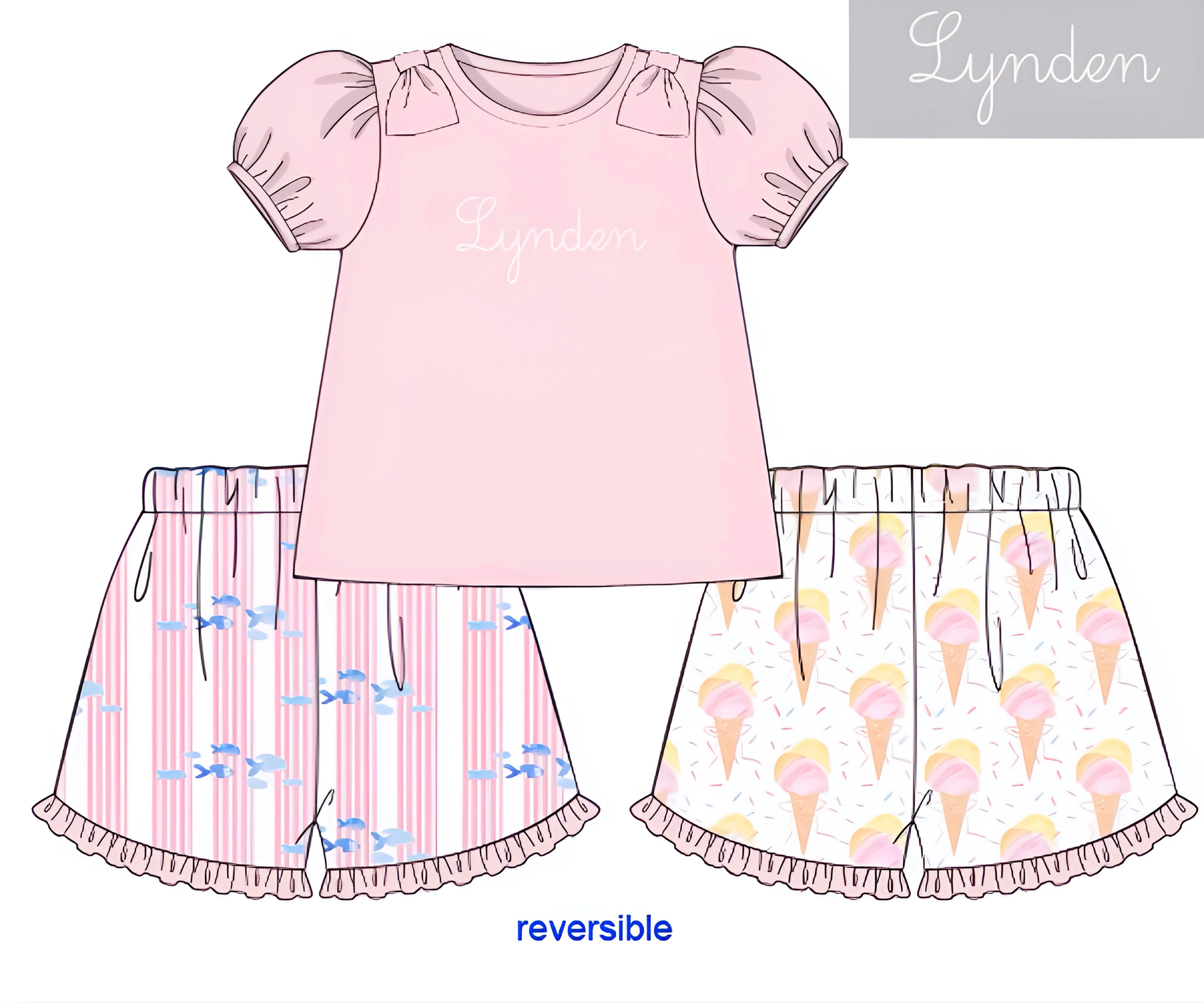 PRE ORDER Girls Ice Cream & Fish Reversable Short Set ETA: MAY