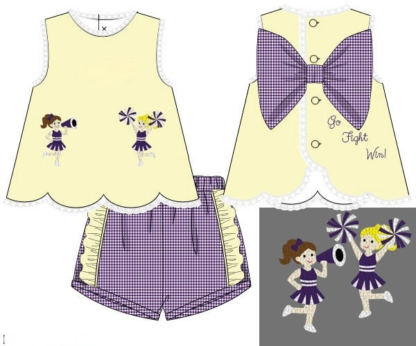 Girls French Knot Go, Fight, Win Ruffle Short Set