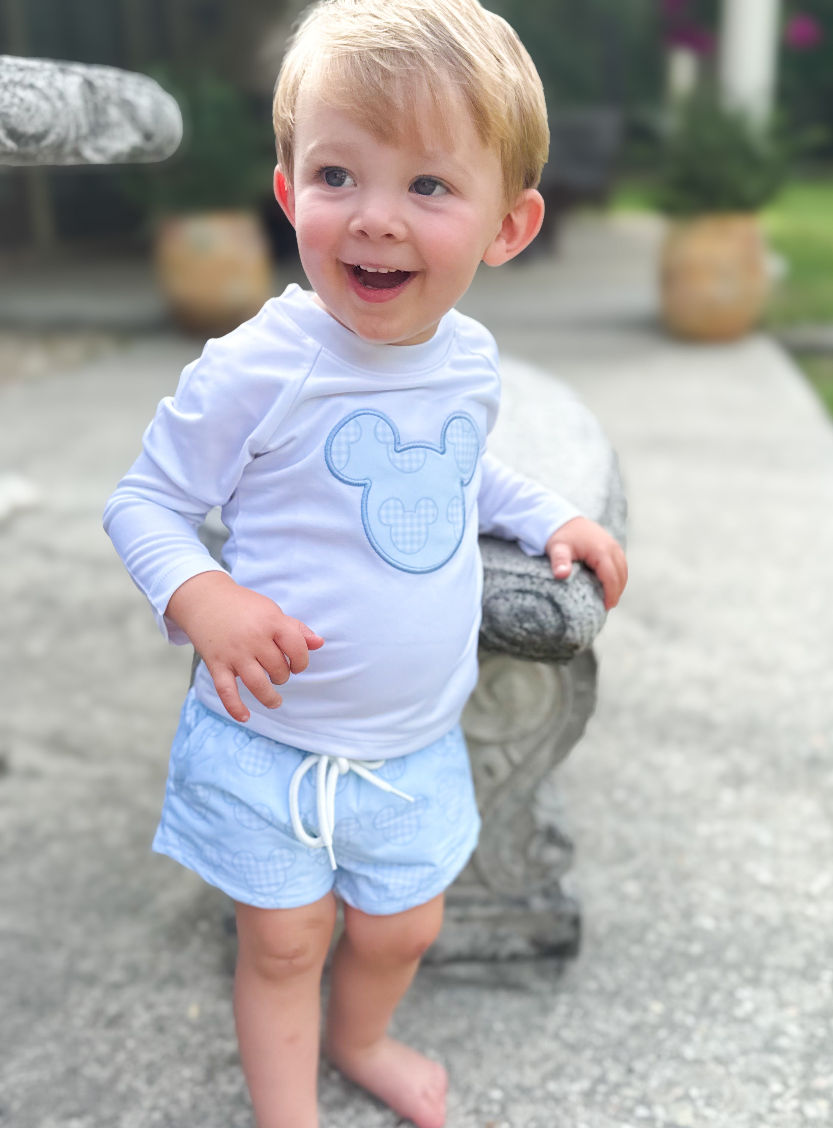 Boys Gingham Mouse 2-Piece Swim Trunk Set