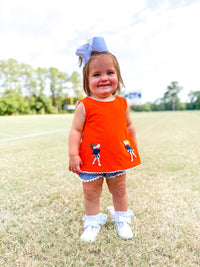 Orange & Navy French Knot Cheerleader Bloomer Set