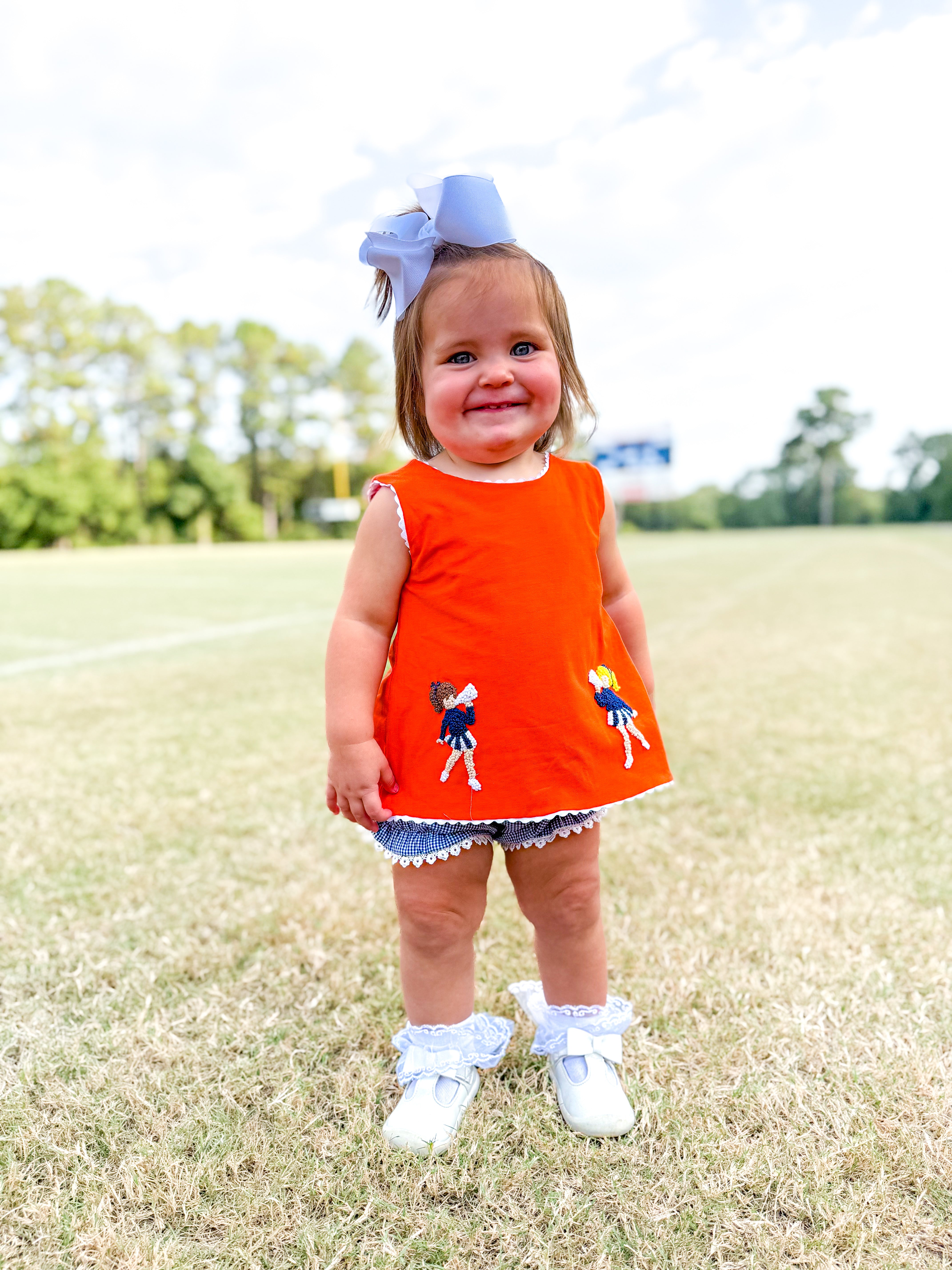 Orange & Navy French Knot Cheerleader Bloomer Set