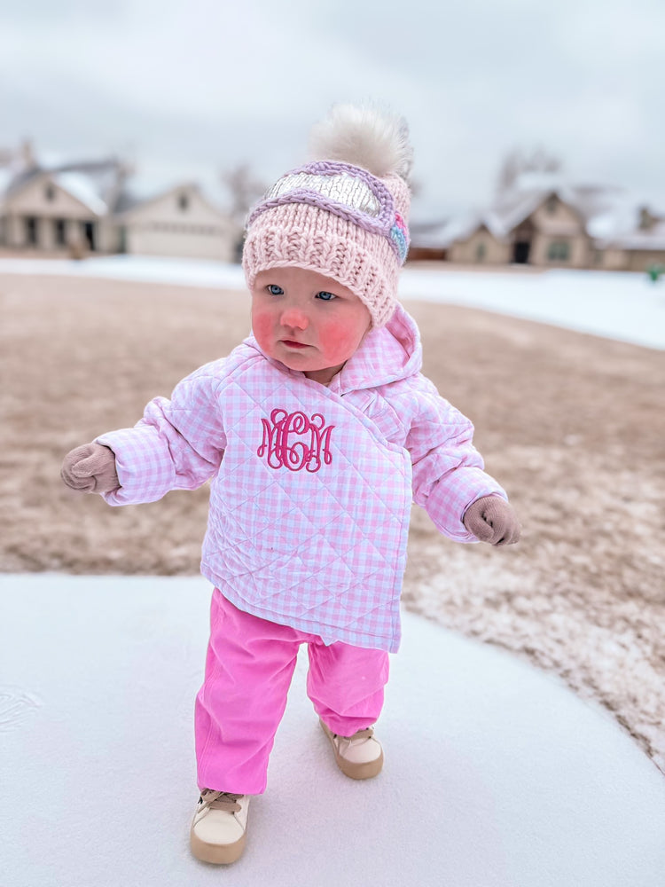 Girls Pink Gingham Coat