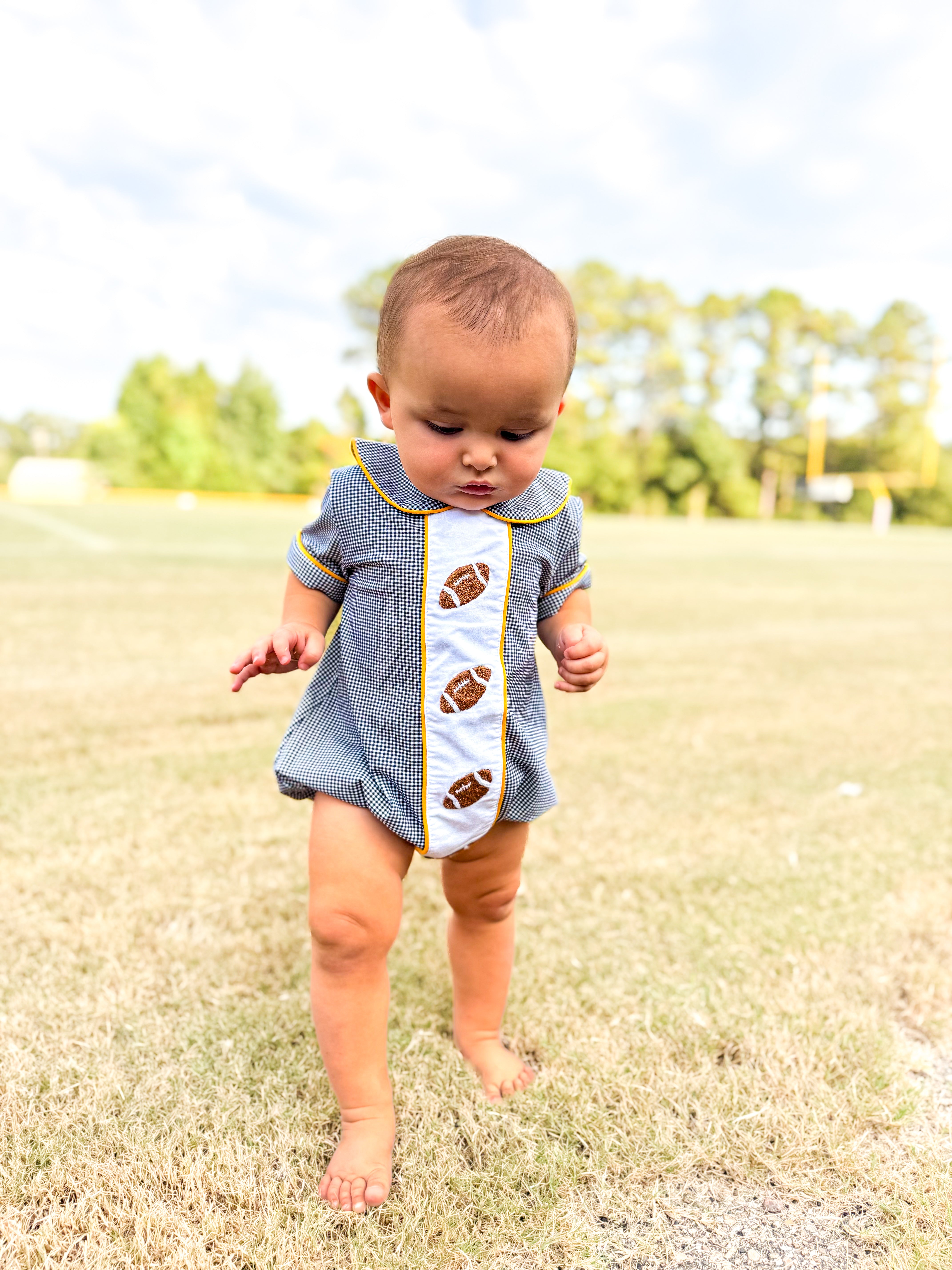 Boys Black & Gold Hand Embroidered Football Bubble