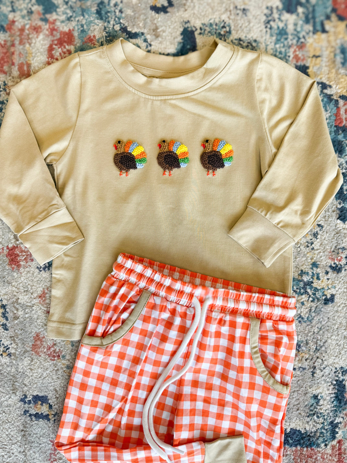 Boys French Knot Little Turkeys Jogger Set