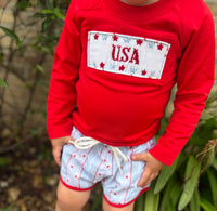 Boys Smocked “USA” Oh My Stars Rashguard Shirt