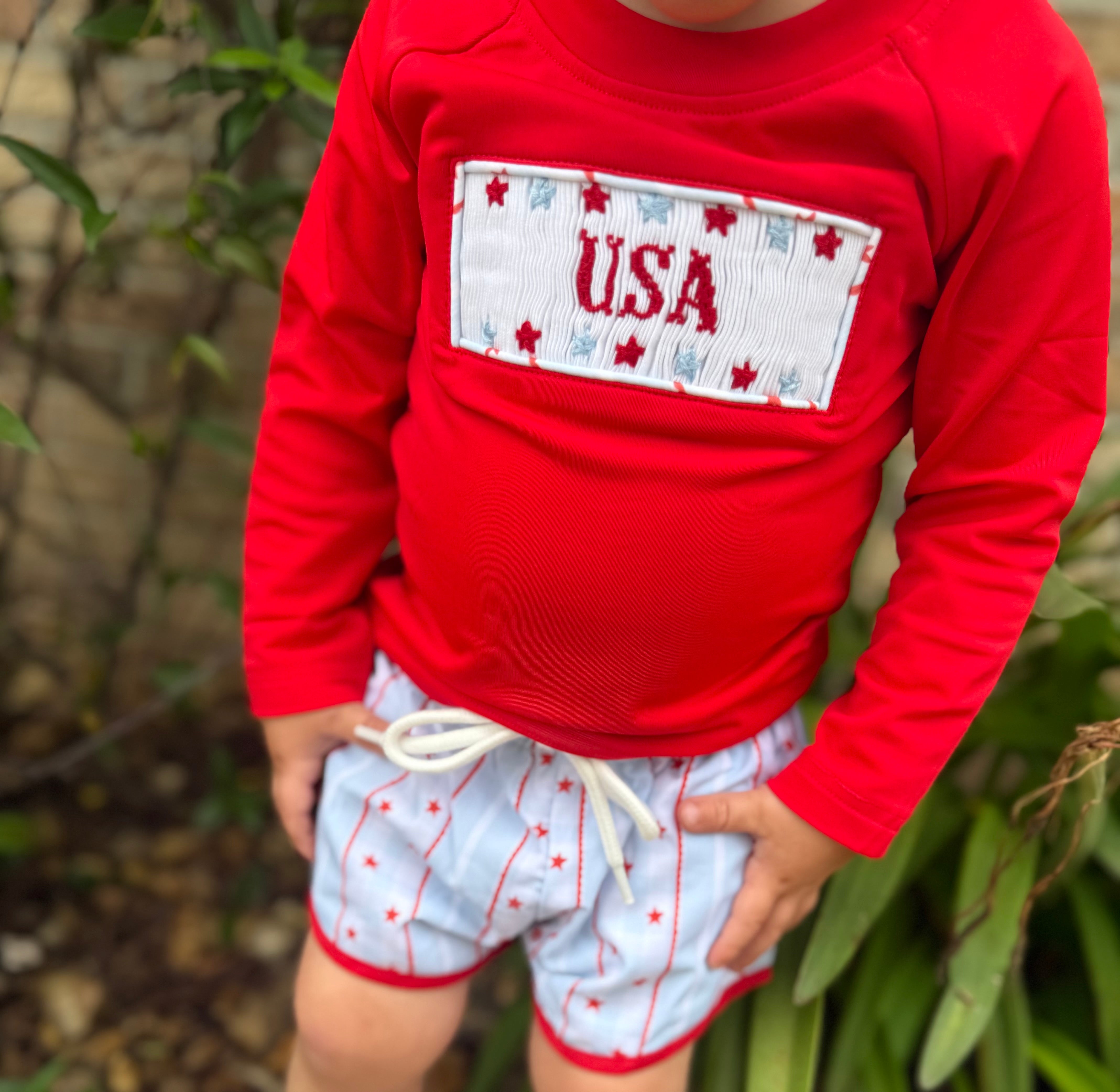 Boys Smocked “USA” Oh My Stars Rashguard Shirt