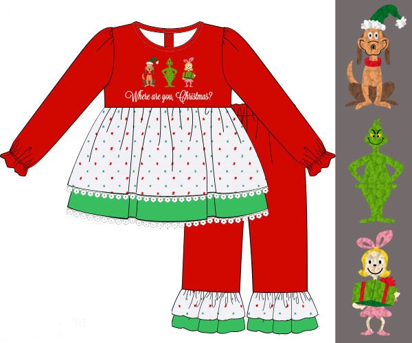 Girls You’re a Mean One French Knot Ruffle Pants Set