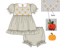 PRE ORDER Girls Smocked Heirloom Pearl Pumpkins Bloomer Set & Dress | ETA to LBS: SEPTEMBER