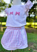 Girls Pink French Knot Bows Bitty Dot Skort Set