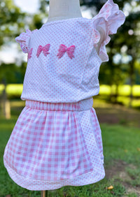 Girls Pink French Knot Bows Bitty Dot Skort Set