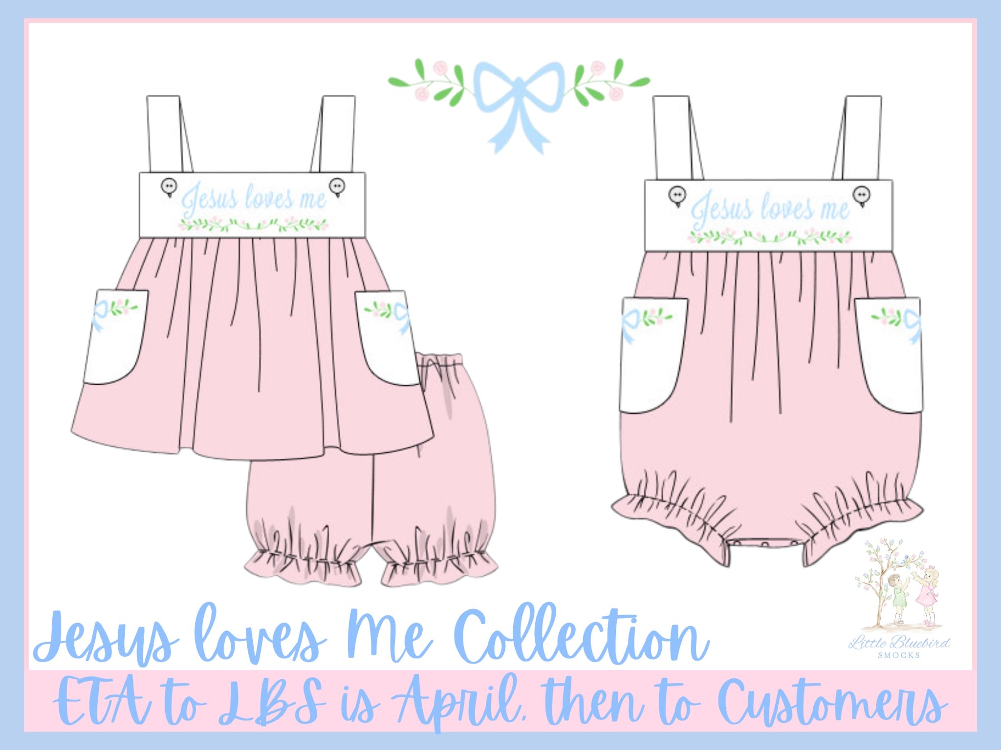 PRE ORDER Girls Embroidered Jesus Loves Me Bloomer Set & Dress | ETA to LBS: APRIL