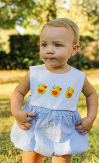 PRE ORDER Boys French Knot Rubber Ducks and Embroidered Easter Tractor Interchangeable Bubble | ETA to LBS: LATE FEBRUARY