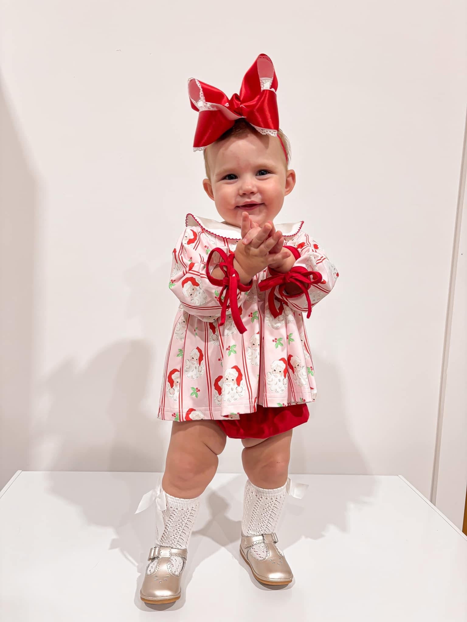 Girls Pink Santa Knit Bloomer Set RTS