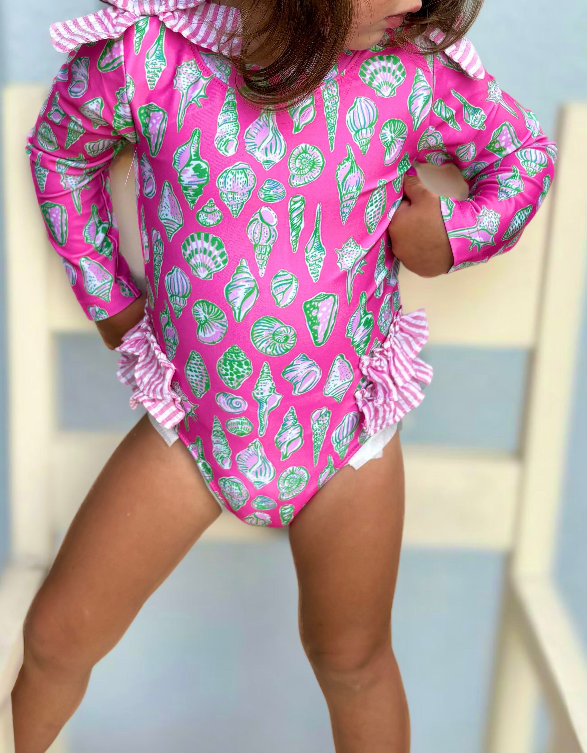 Girls Seashell  Rashguard Swimsuit UPF 50+