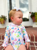 Girls Princess Parade Long Sleeve Rashguard Swimsuit- UPF 50+