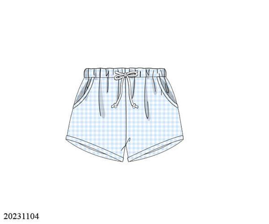 Boys Blue Gingham Knit Shorts