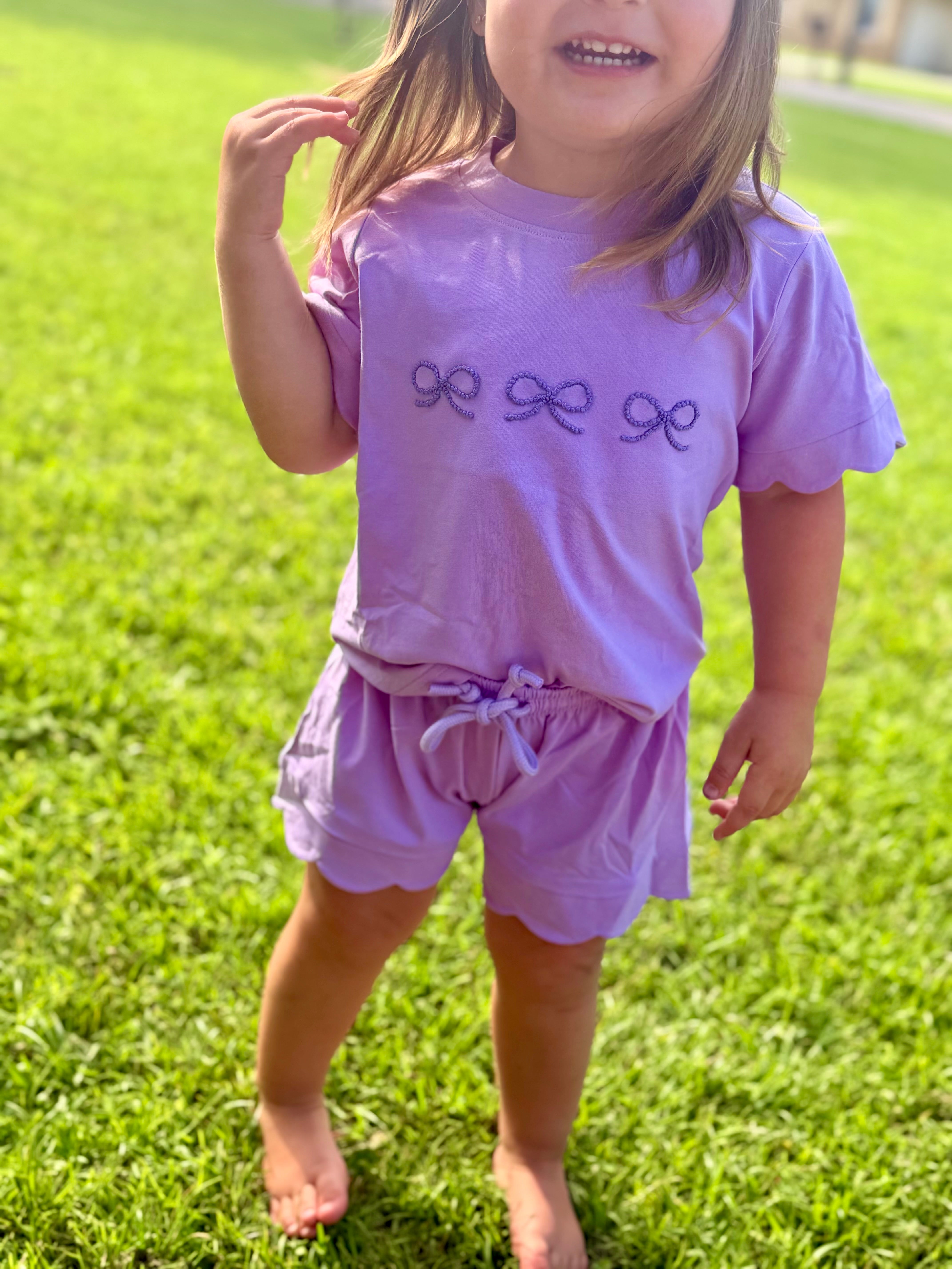Girls French Knot Scalloped Short Sets