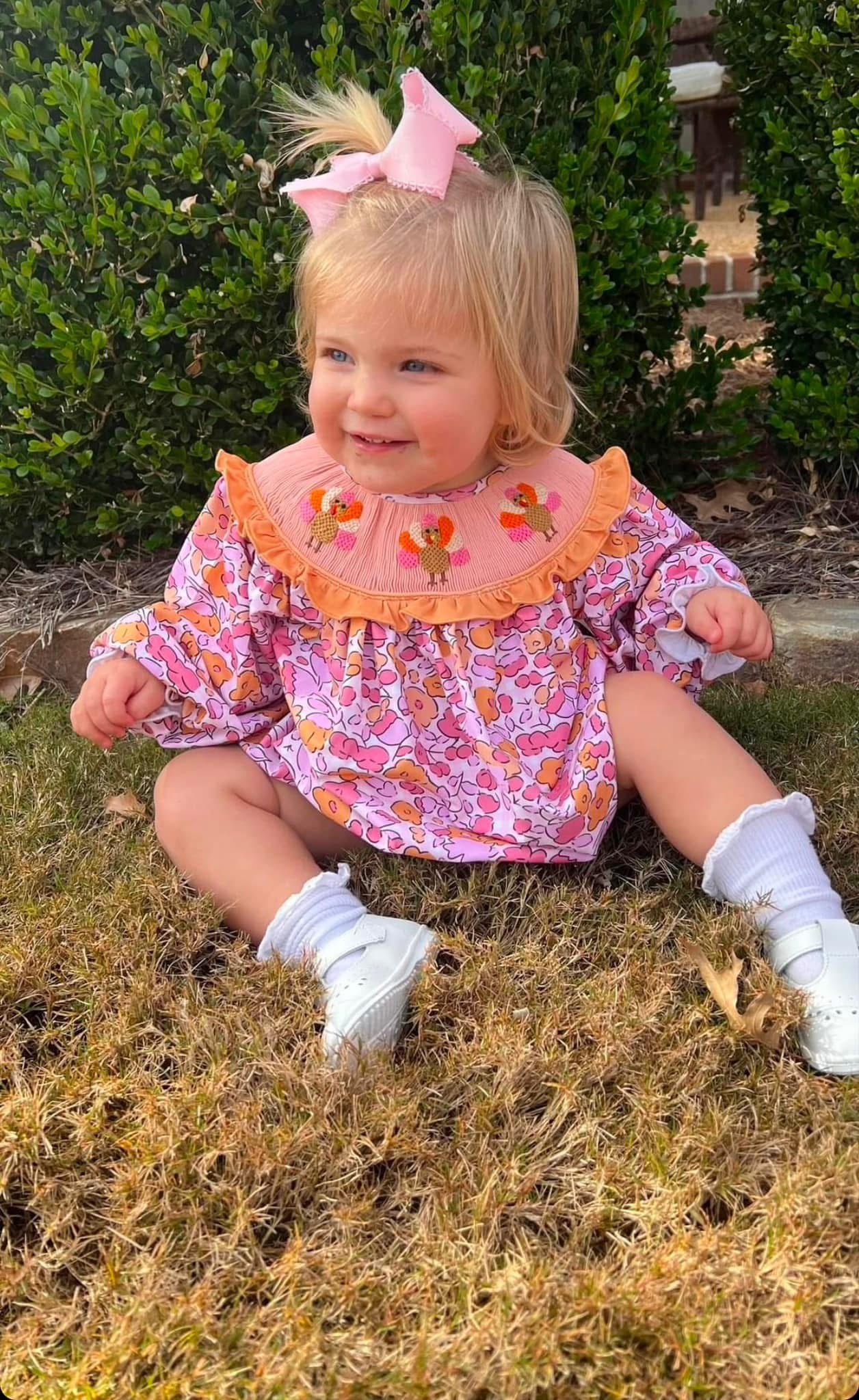 Girls Floral Smocked Turkeys Bubble