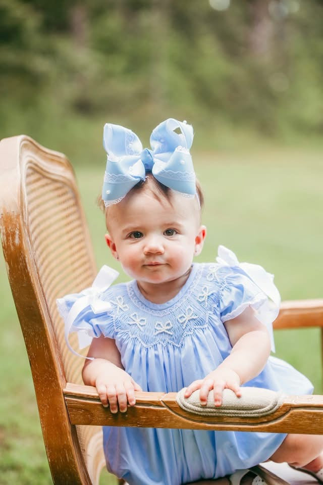 PRE ORDER Girls Blue Pearl Bows Bubble| ETA to LBS: JANUARY