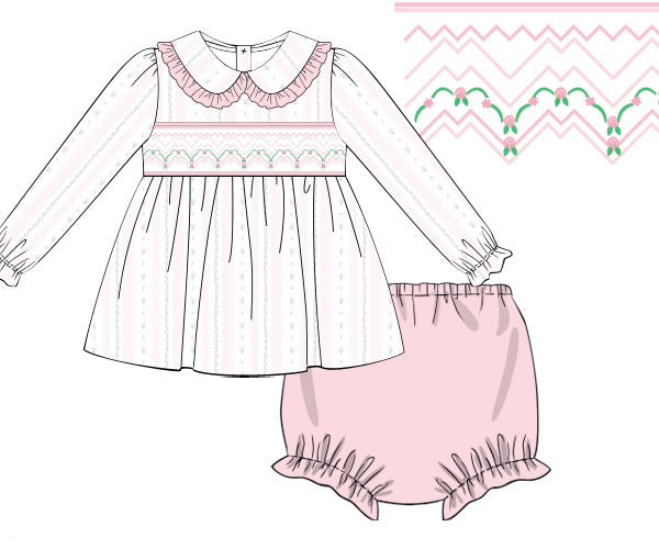 PRE ORDER Girls Smocked Rosette Garden Bloomer Set and Dress | ETA to LBS: DECEMBER