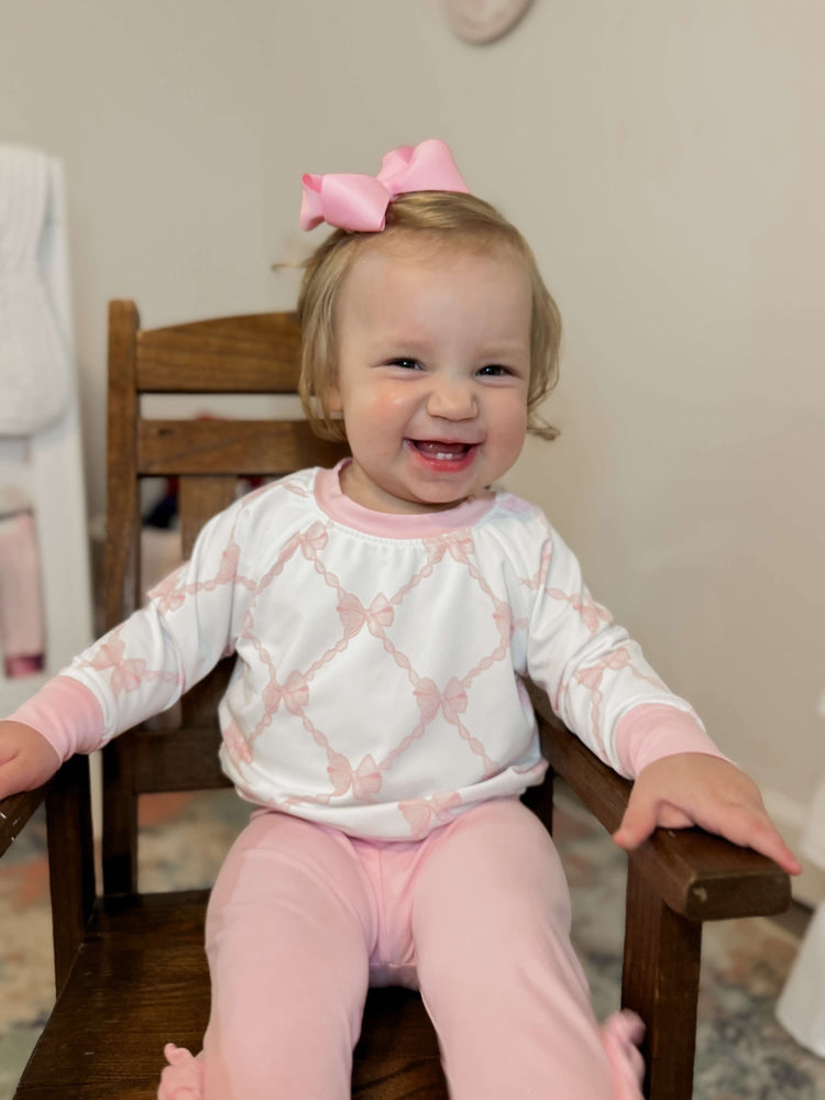 Girls Pink Bow Pullover Set