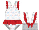 Girls Red, White, and Bows One-Piece Swimsuit