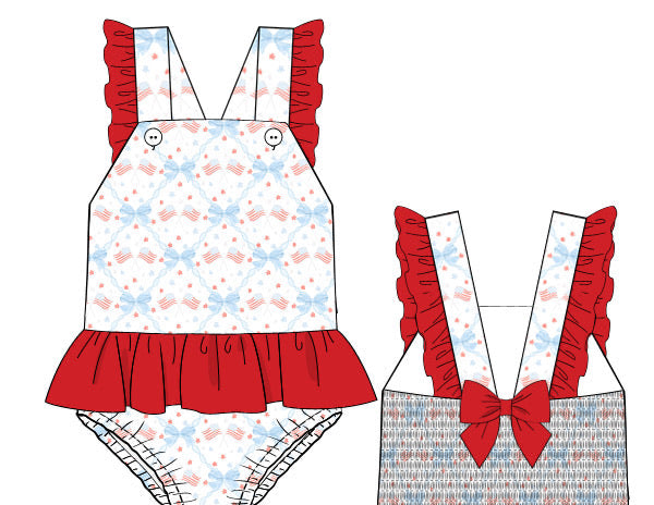 Girls Red, White, and Bows One-Piece Swimsuit