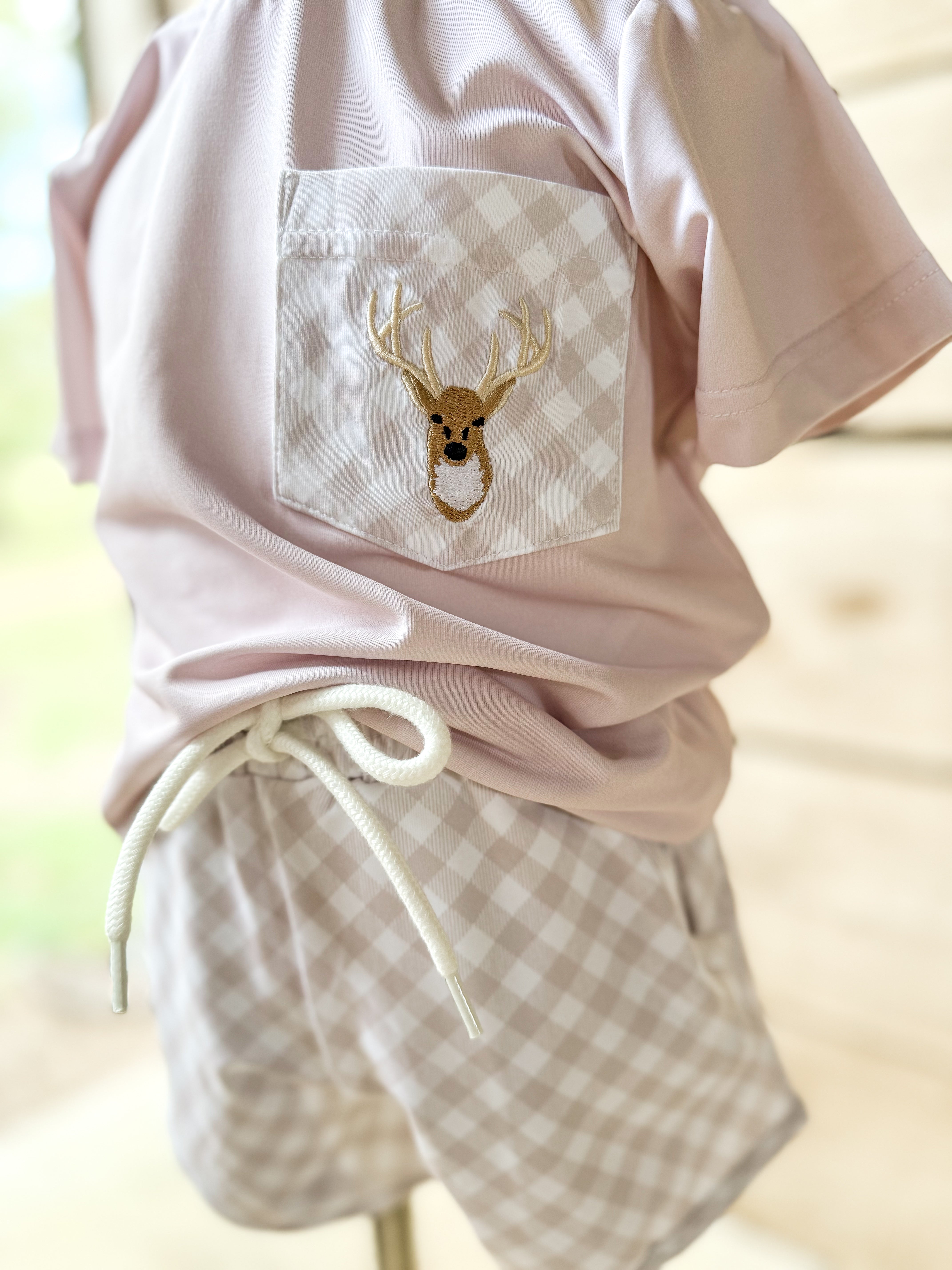 Boys Embroidered Hunting Deer Short Set