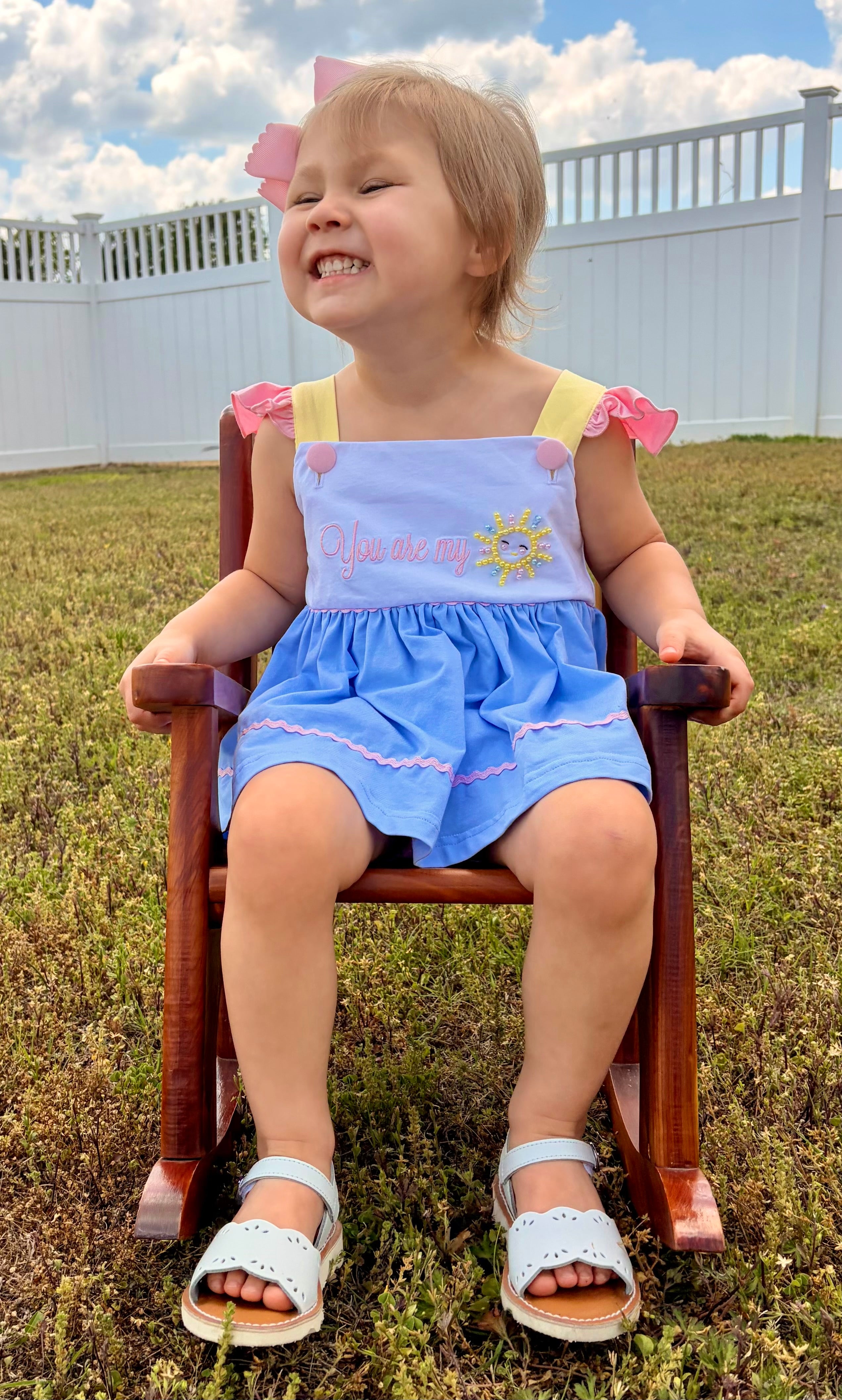Girls Embroidered and Beaded You are my Sunshine Bloomer Set & Dress