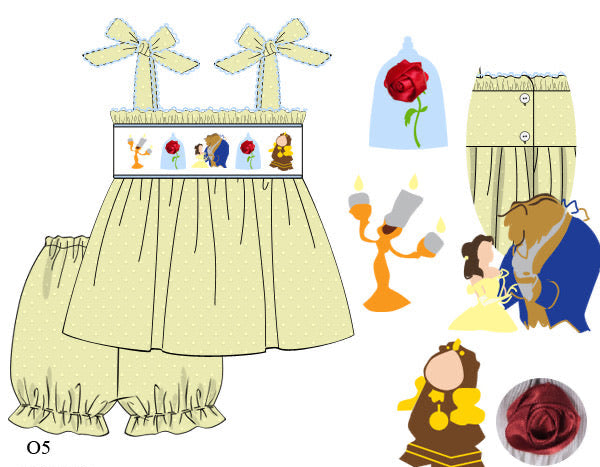 Girls Smocked Tale as Old as Time Bloomer Set & Dress