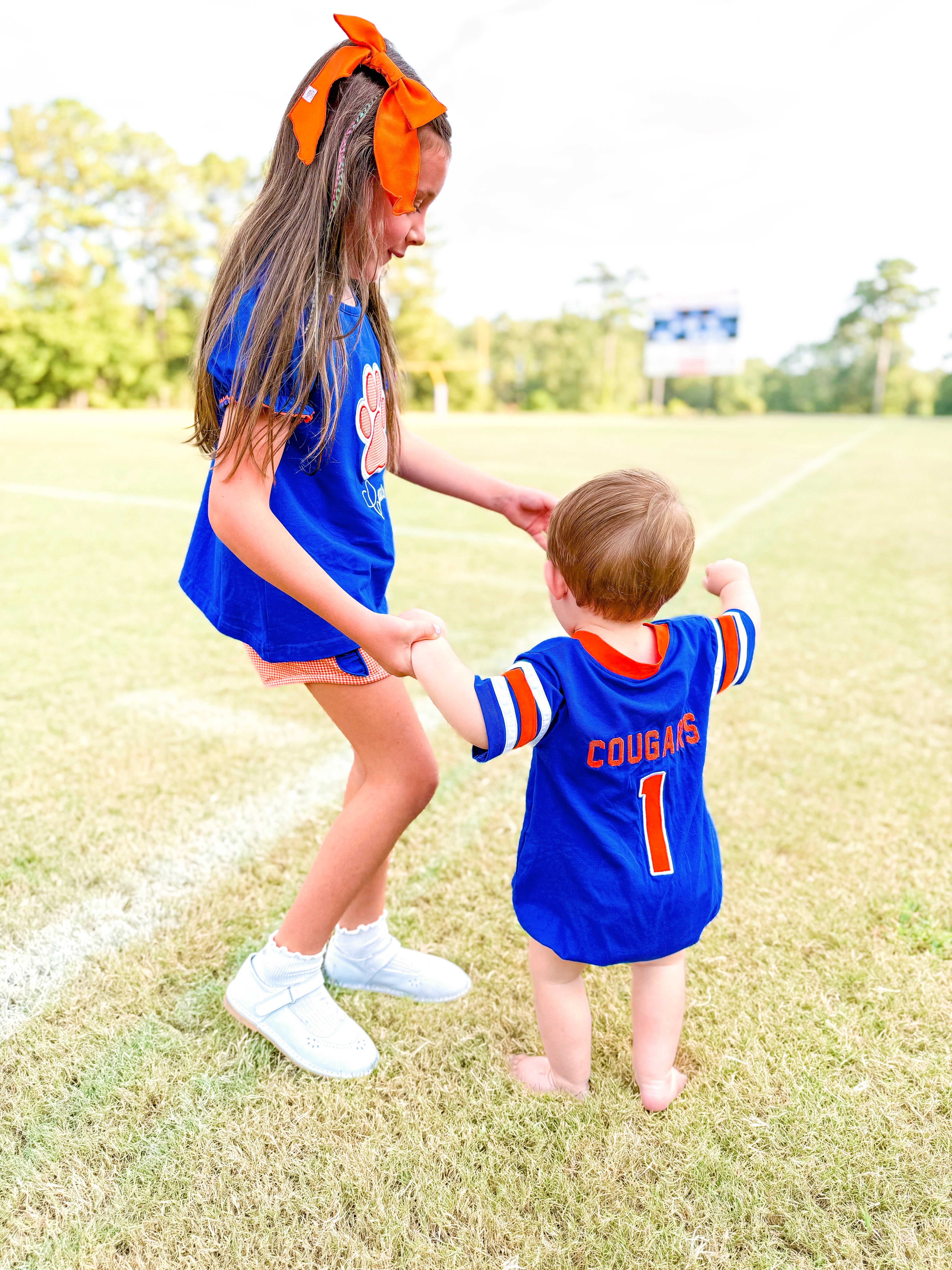 Orange and Royal Blue “Cougars” Bubble Jersey