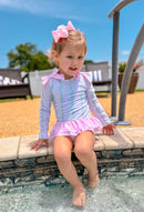 Girls Grandmillennial Vines Long Sleeve Rashguard Swimsuit- UPF 50+