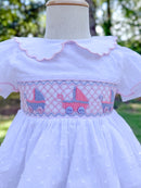 Girls Smocked Swiss Dot Baby Carriages Bloomer Set & Dress