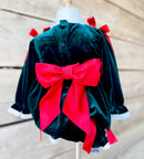 Girls Green Velvet Smocked Bloomer Set