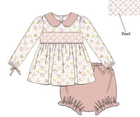 Girls Antique Floral Smocked Bloomer Set