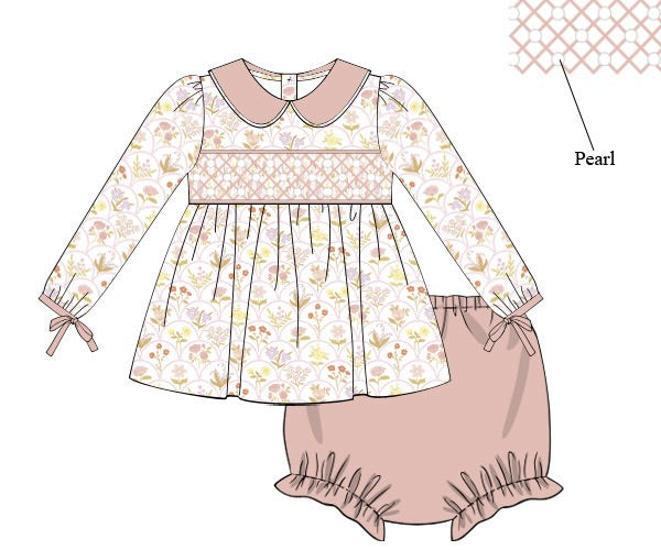 Girls Antique Floral Smocked Bloomer Set
