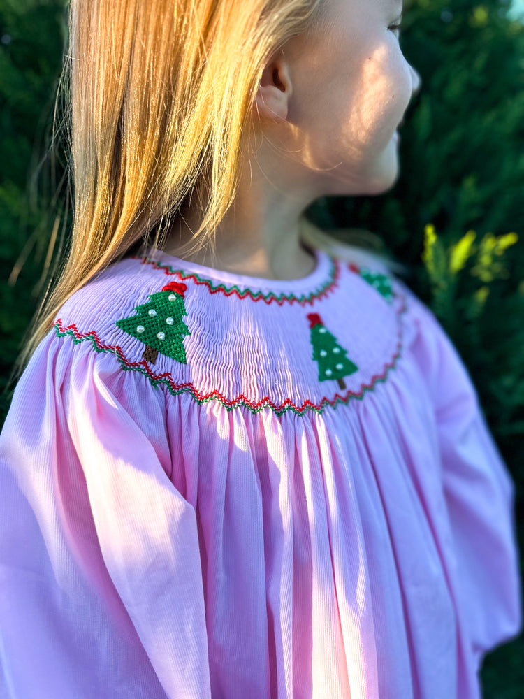 Girls Smocked Christmas Tree Bloomer Set